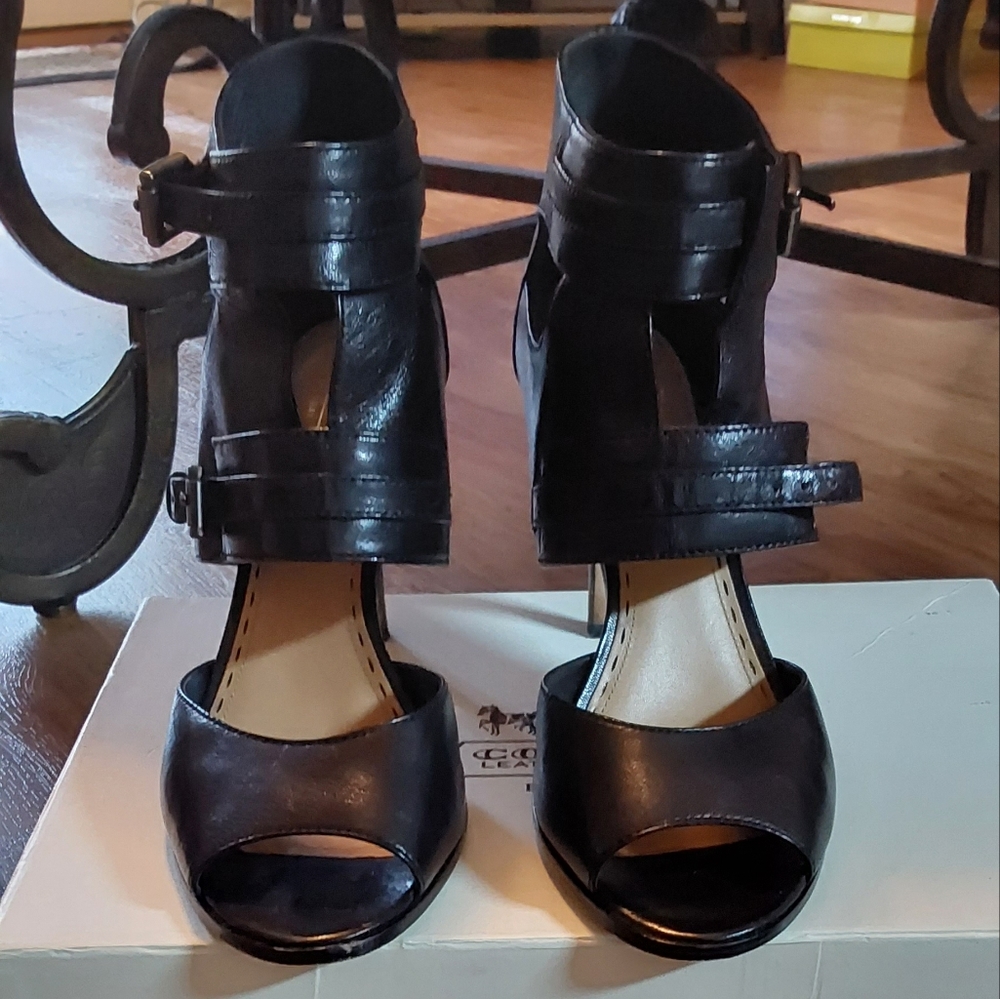 Authentic black leather coach heels